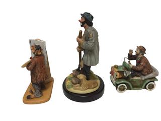 3PCS EMMETT KELLY CIRCUS CLOWN COLLECTION PORCELAIN FIGURINES